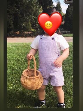 12 M Petit Bateau Brown and White Striped Overalls seersucker